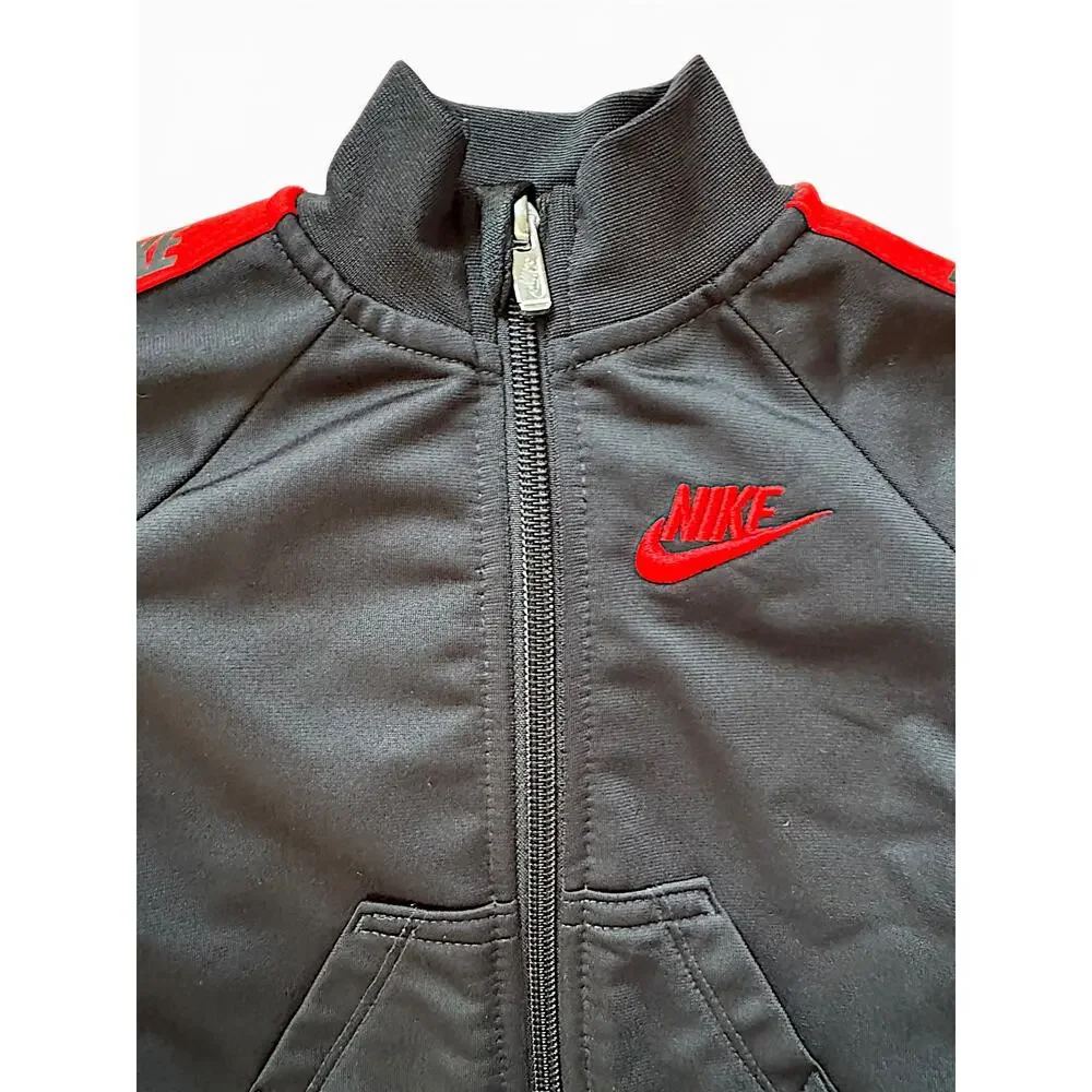 Nike Baby Black & Red Logo Tape Zip Track Romper | 3 Months